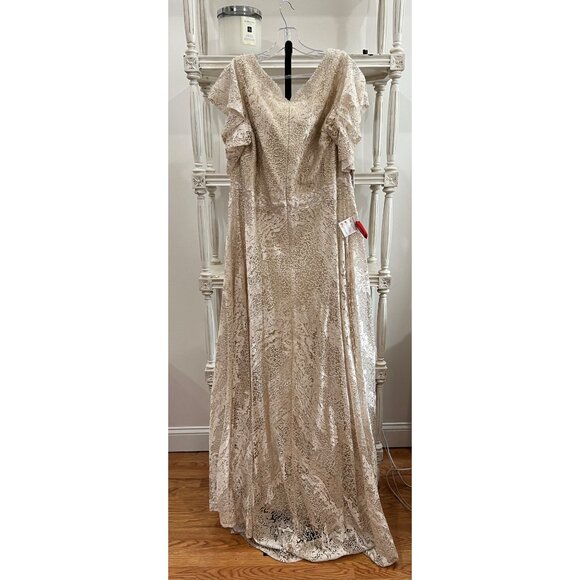 Mac Duggal 20310 Beige Embellished Butterfly Sleeve A-Line Gown Size 18 - Picture 7 of 9